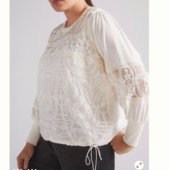 Anthropologie Tiny Romantic Ivory Victorian Style Blouse - Picture 2 of 12